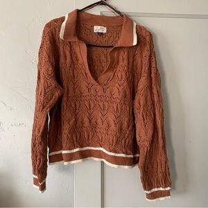 Coastal Grandma vintage style Sweater in Brown and Cream